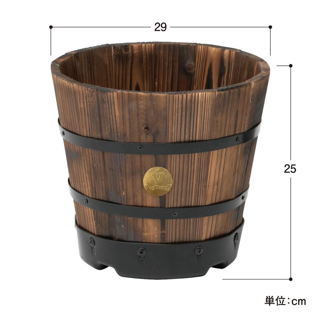 Takasho Wood Barrel Planter, Deep Type S, Approx. W29 x D29 x H25cm, Brown, PPW-02S