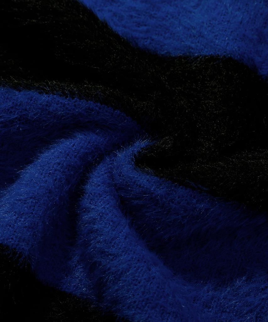 TRILLION Hairy Brush Striped Crew Neck Knit (Blue)