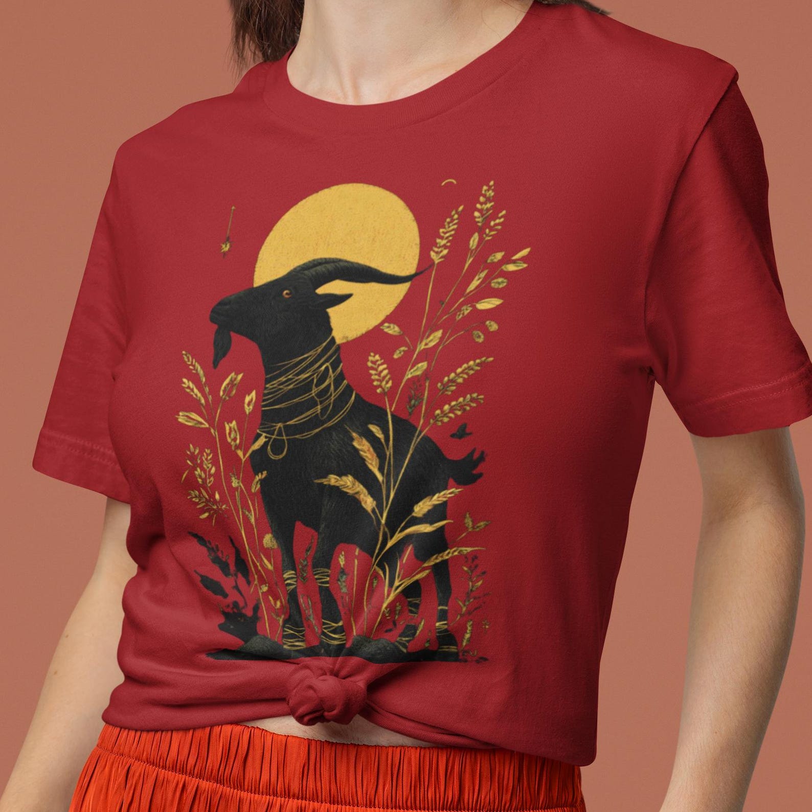 Goat Shirt | Occult Nature Graphic Tee | Pagan Goat Moon T-Shirt | Dark Folk Horror Aesthetic | XS to 5XL L