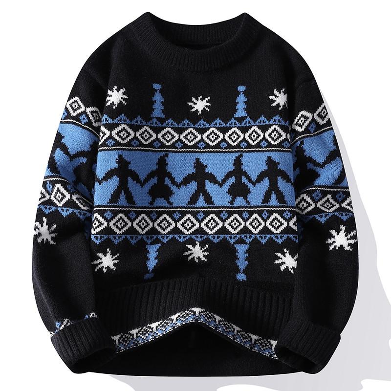 Knit Sweaters for Men Crewneck Loose Fit Lightweight Sweater Men's Casual Twist Textured Patterned Cable Knitted Pullover Sweaters for Christmas