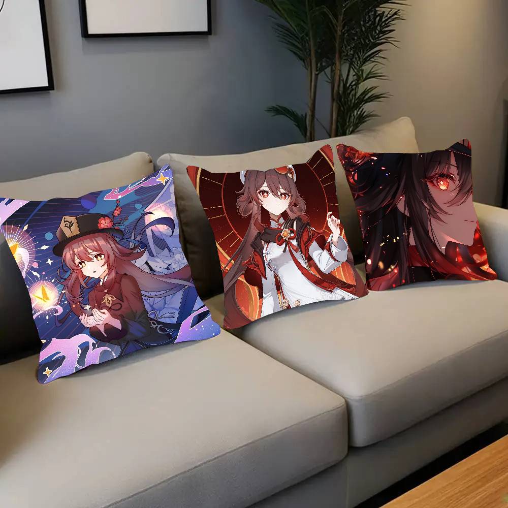 Hu Tao Genshin Impact Game Pillow Case Square Pillow Bedroom Sofa Leisure Comfort Cushion Car Home Decoration