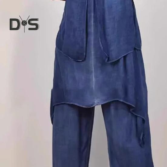 Todelte antrekk for kvinner, avslappet ermeløs uregelmessig topp, sett med vide benbukser, løst loungesett for sommeren