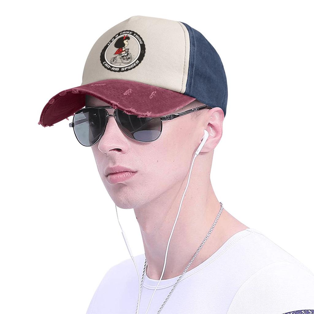 Mafalda On Trike Bicycle Baseball Caps Doplňky Casual Distressed Denim Washed Sun Caps for Unisex Women Soft Caps Klobouk