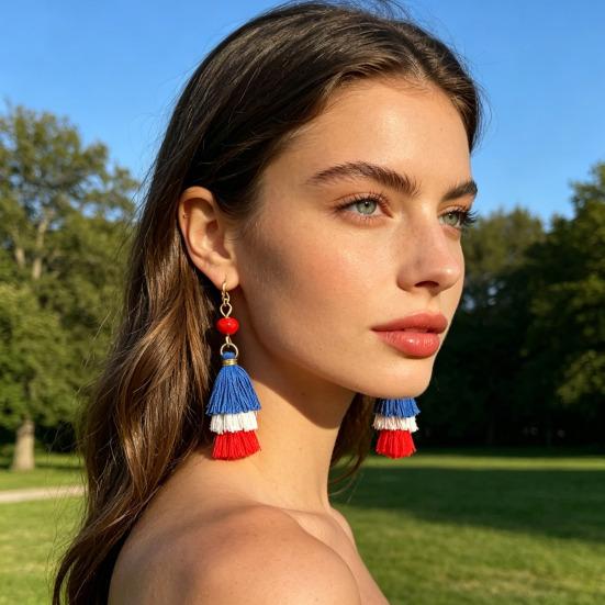Earrings Multi-layered Fringe Earrings Creative Red, White, and Blue Flag-Colored Pendant Earrings 4th of July Independence Day Gift for Women