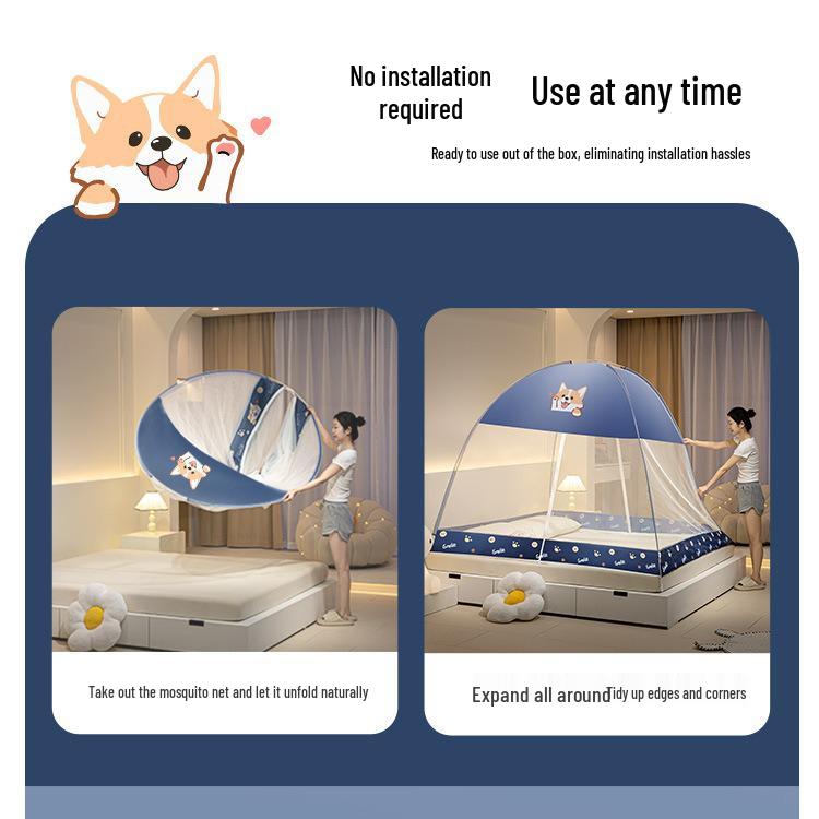 Foldable Mosquito Net Canopy for 1.5-1.8m Beds, Free Installation, Bedroom Yurt Tent