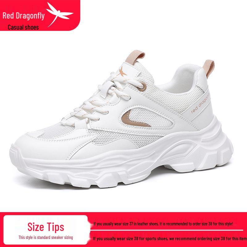 Women s Red Dragonfly Mesh Dad Shoes - Breathable, Thick Sole, Fashionable Casual White Sneakers 40