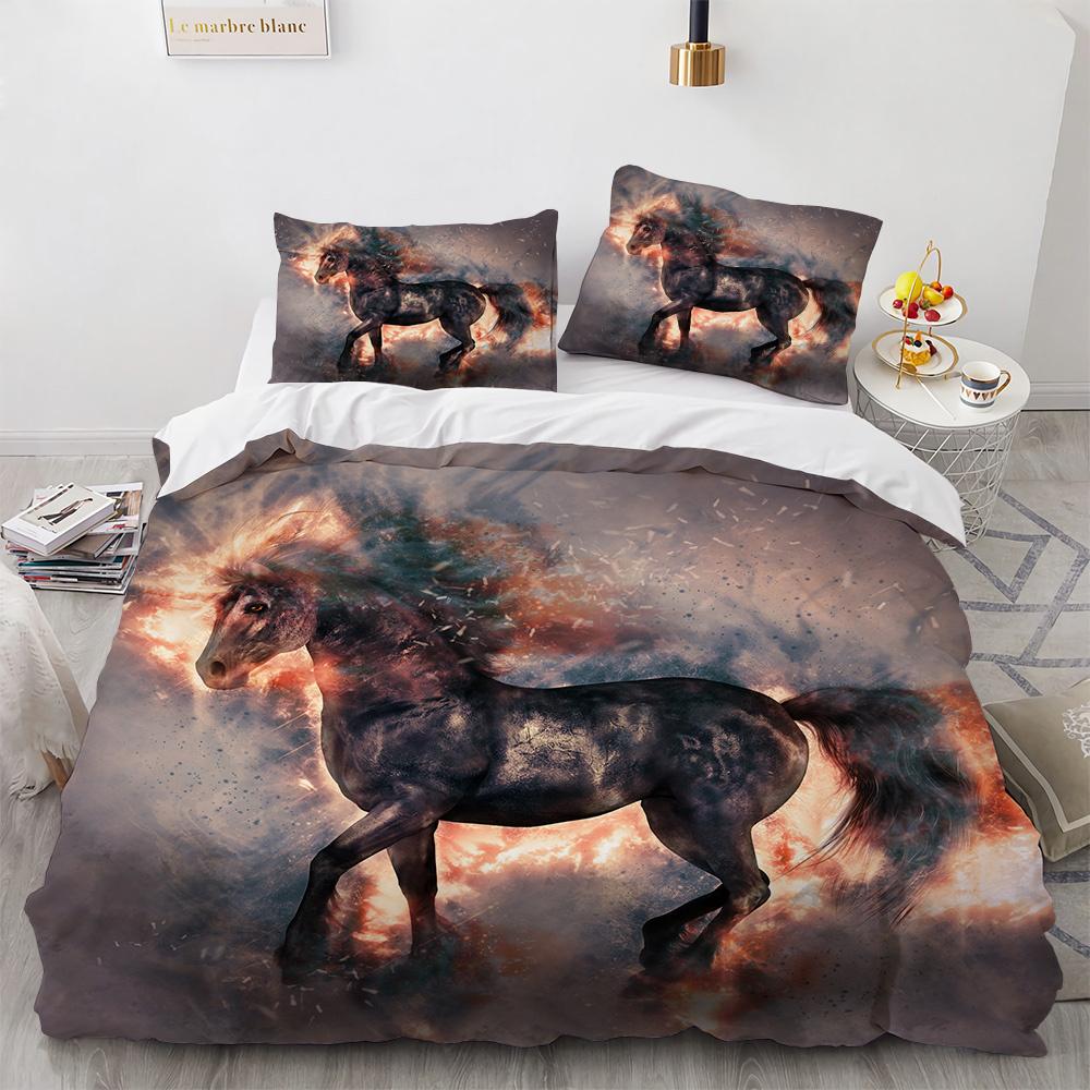 Blue Unicorn Duvet Cover Set Wild Animals Horse Polyester Bedding Set King Queen Full Size For Kids Boys Girls Comforter Cover