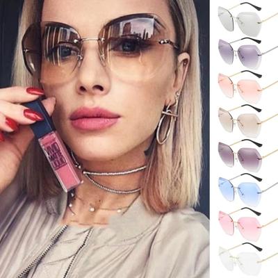 Okulary przeciwsłoneczne vintage dla kobiety mężczyzny Markowe Bezramkowe Prostokątne Okulary przeciwsłoneczne Damskie Retro Metalowa oprawka Przezroczyste soczewki Różowe odcienie