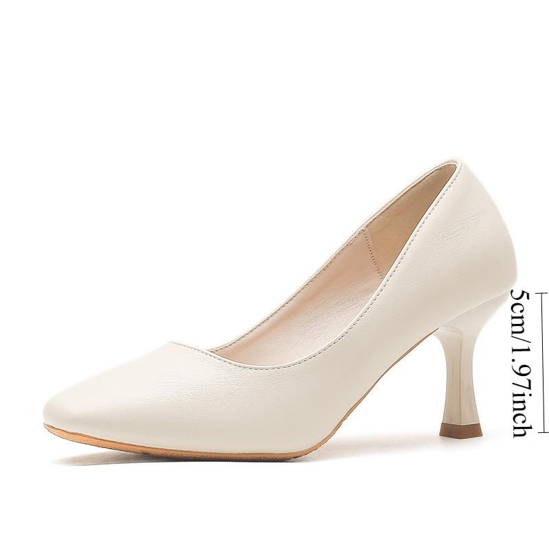 French High Heels Elegant Soft Leather Shoes Thin Heels That Don't Tire Your Feet Single Shoes with Shallow Square Toes All-match Commuter Shoes