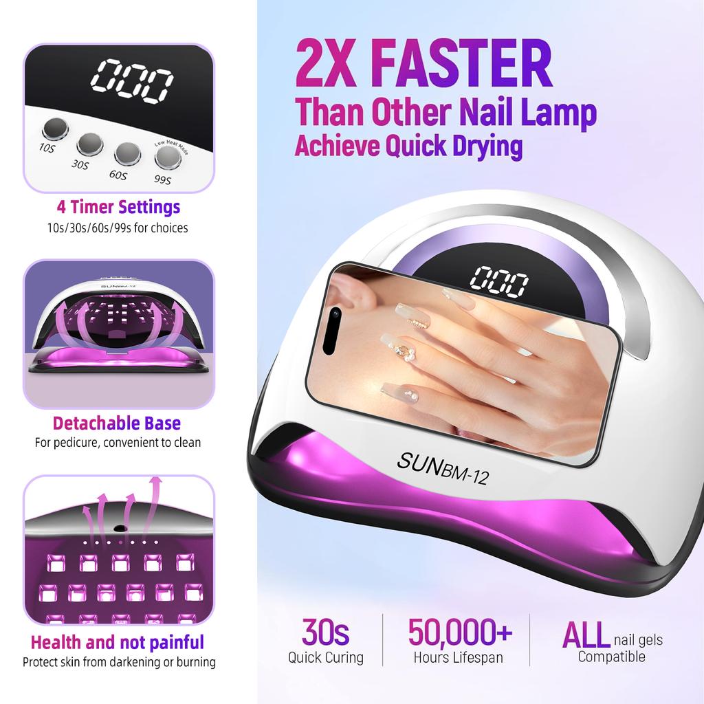 LED Nagellampe 72 LEDs Nageltrockner mit 4 Timereinstellungen Professionelle UV-Lichtkabine für Nagellack Manikürelampe Nagelstudio