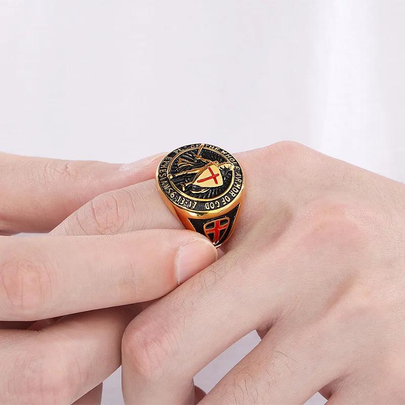 Men 316L Stainless Steel Saint Paul Ephesians "Put on The Whole Armor of God" Cross Knight Protect Ring Jewelry Dropshipping