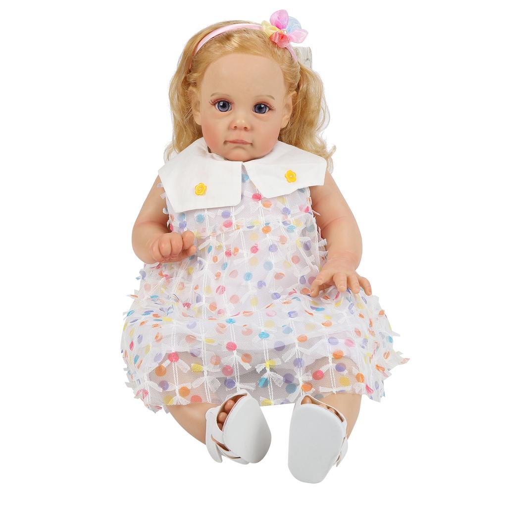 60cm Soft Lifelike Baby Girl Doll Lifelike Long Curly Hair Collectible Art Vinyl Doll