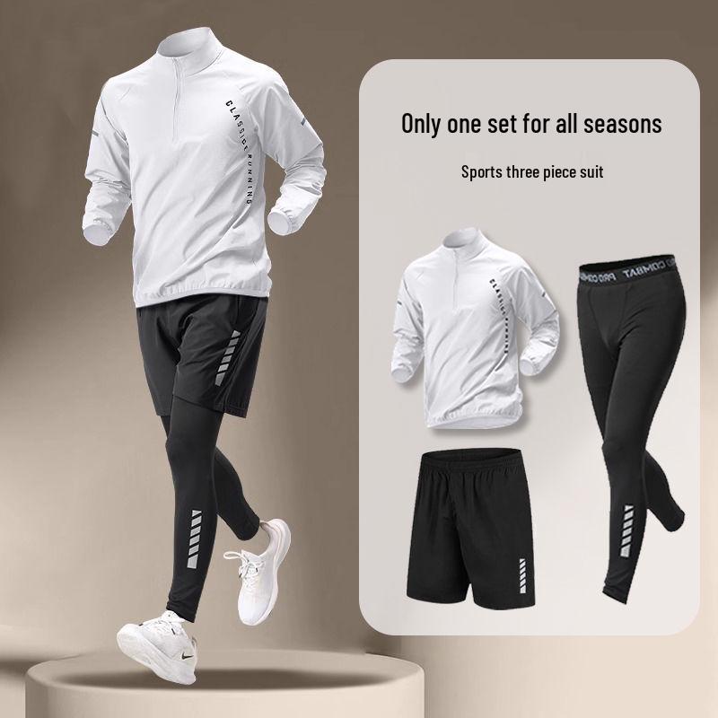 Pánská rychleschnoucí běžecká souprava na zip - Tričko s dlouhým rukávem a mikina pro zimní ranní atletický trénink