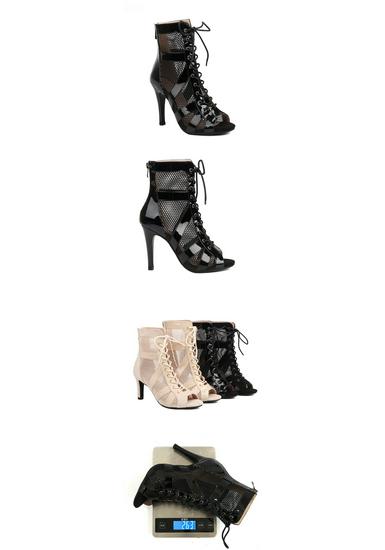 Dames Kant-up Mesh Hoge Hak Jazz Laarzen - Hol Ontwerp en Peep-Toe Dansschoenen, Ook Verkrijgbaar in Grote Maten.