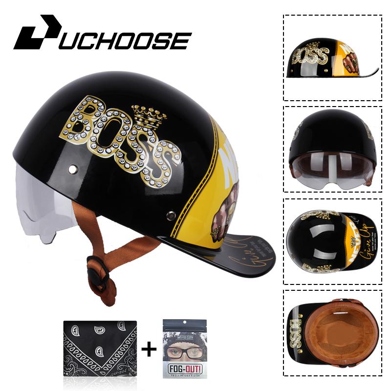 Uchoose Baseballová čepice Helma Motocykl Vintage Retro Helmy Summer Open Face Scooter Cruiser Chopper Gangster DS Muži Ženy Kid