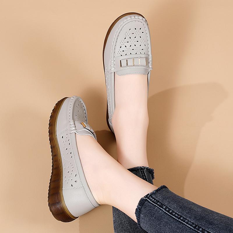 2026 New Comfort Casual Plus Size Fashion Hollowed-out Low Top Women's Shoes35-44 High Quality Flats Genuine Leather Moccasins