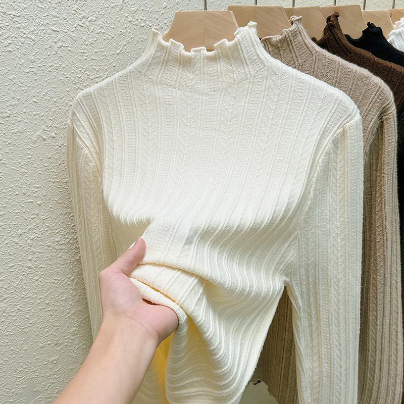 

Базовая рубашка с полуводолазкой для женщин, новая весенне-осенняя, мягкая и клейкая, приятная для кожи, вязаная кофта с теплым черным верхом с ушками XL бежевый