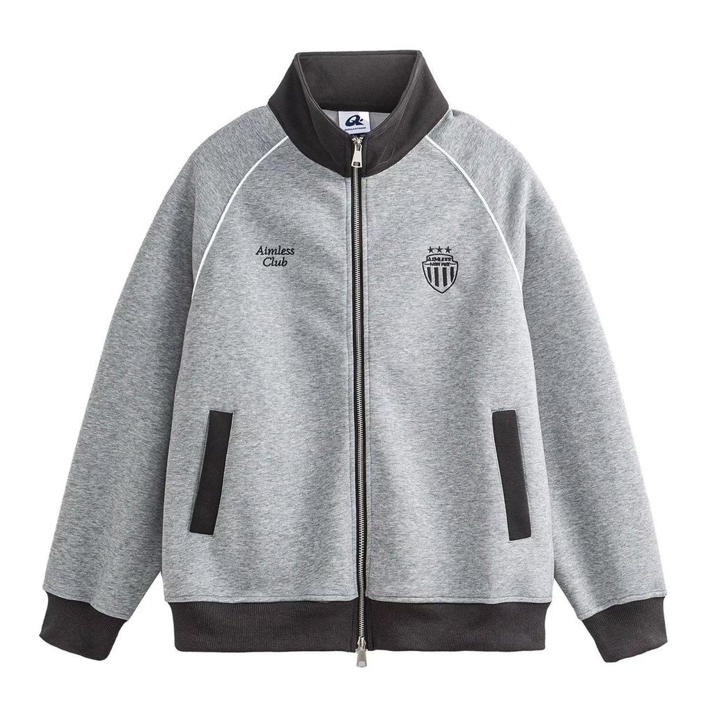 Spring Retro Color Block Raglan Sleeve Casual Jacket with Stand Collar