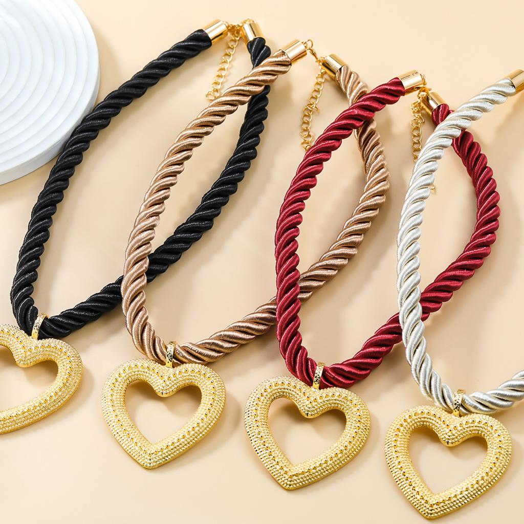 Heart Pendant Woven Twist Necklace for Women Jewelry Gift Holiday Party Wear Accessory