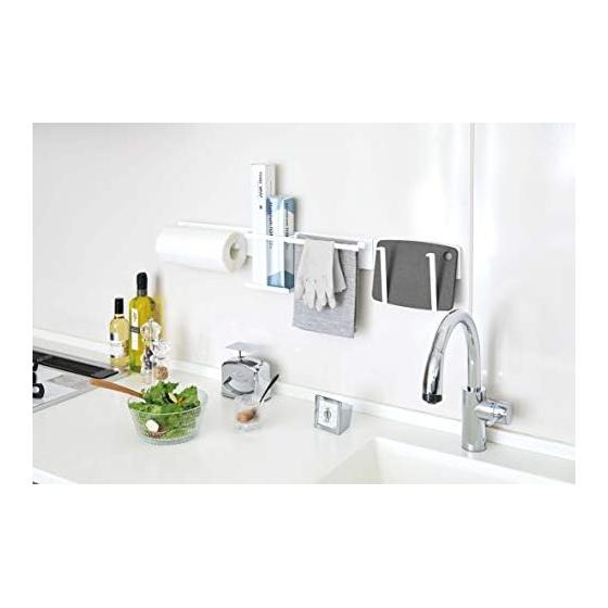 Yamazaki Jitsugyo 5104 Magnetic Kitchen Wall Bar Wide White Approx. W84XD1XH7.3cm Tower Wall Storage System Bar Magnetic Mounting