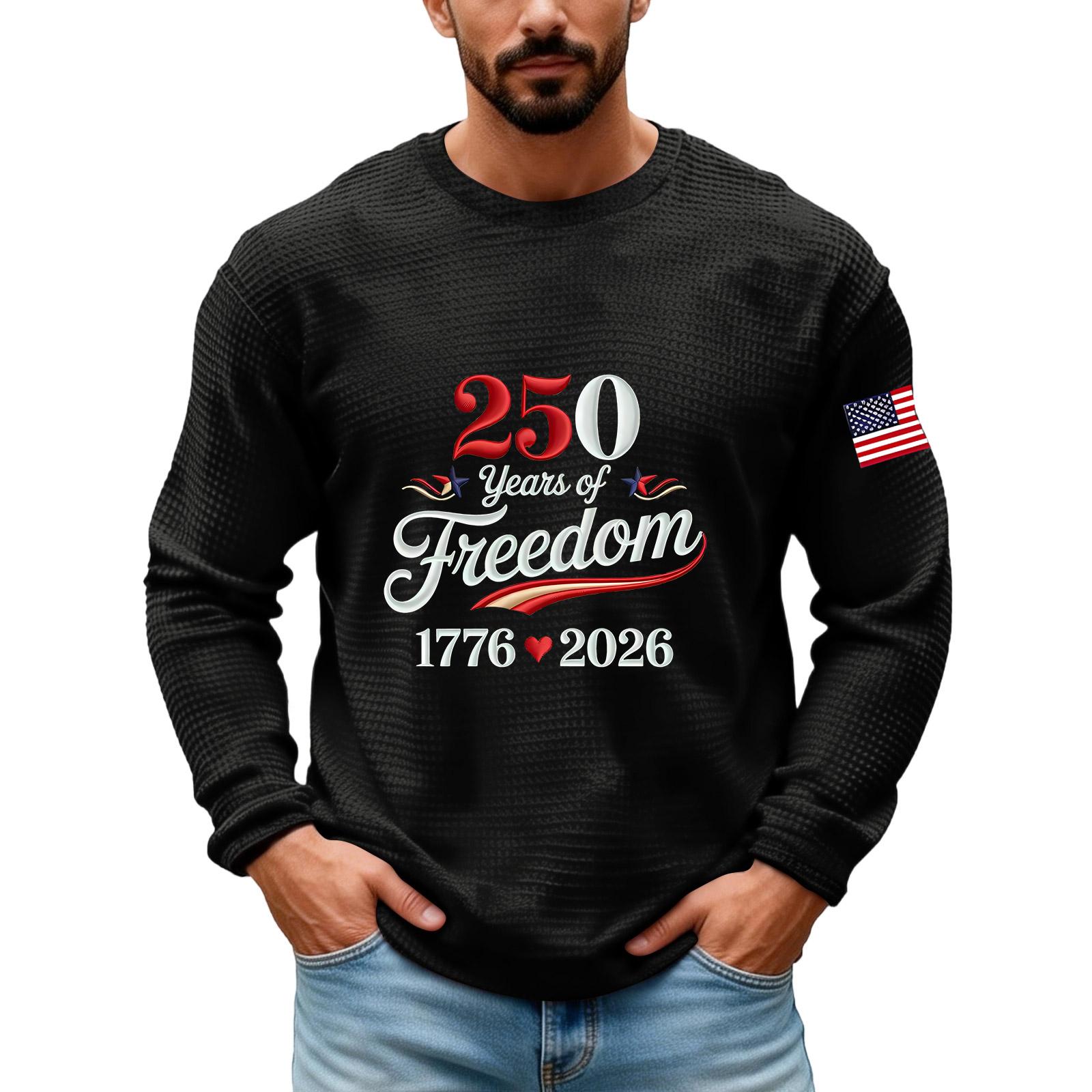 Men s Long-sleeved T-shirt - 250th Anniversary Embroidered Round-neck Pullover Sports Shirt L чёрный
