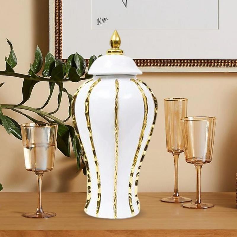 Keramik Ingwerglas Weiß und Gold Porzellanbehälter Blumenvase mit Deckel für Hochzeitsmittelstücke Dekoration Geschenk