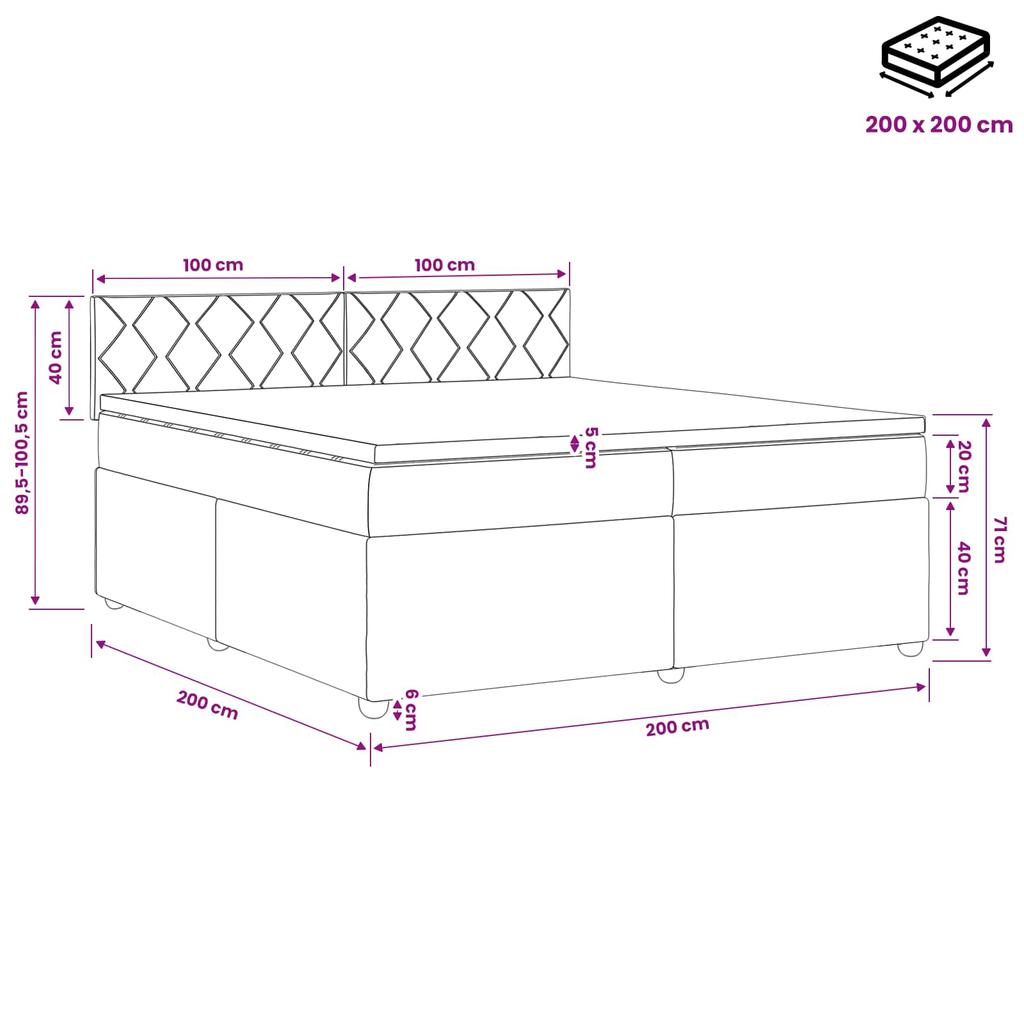 Box Spring Bed with Mattress and Headboard Blue 200 X 200 Cm Fabric