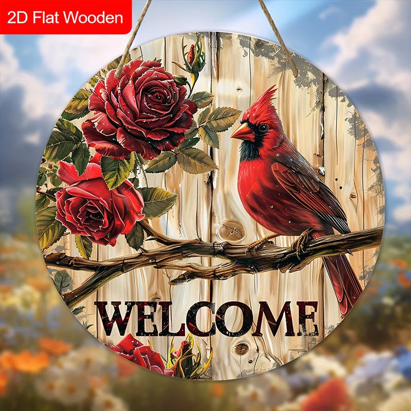 Cardinal Wooden Christmas Welcome Sign - Navidad Round Sign for Front Door, Yard, Wall Hanging Decor - Ideal Christmas Gifts Christmas Decoration