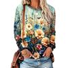 Fashion Women's Crew Neck Long Sleeve 3D Casual Color Printing Casual Long Sleeve Crew Neck T-Shirt