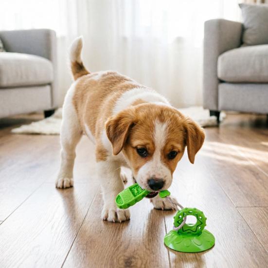 Dog Suction Cup Teething Toy with Treat Dispenser TPR Chew Ball for Small Medium
