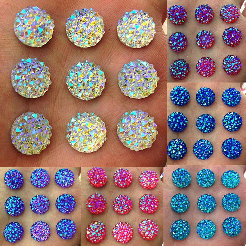 Gör-det-själv 40 st 12 mm rund AB Resin Flatback Rhinestones för telefonbröllopshantverk