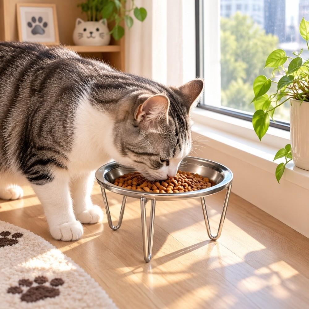 Large Capacity Stainless Steel Cat Bowl Rust Proof Shatterproof High Foot Dog Feeder With Stand Anti-Tipping