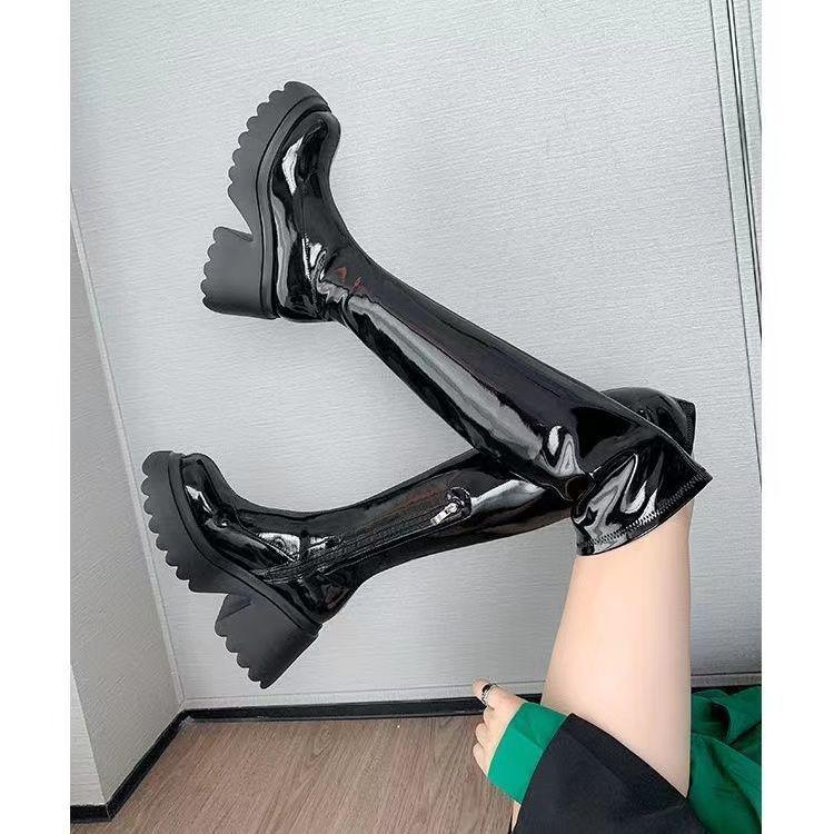 Petite Women's Height-Boosting Elastic Over-the-Knee Chunky Platform Boots - Waterproof, Slimming, for Autumn & Winter.