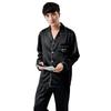 Chian Silk Long Top and Bottom Size XL Men's Pajamas, Loungewear, Sleeve, Open-Front, Set, Moisture-Wicking, Breathable, Black,