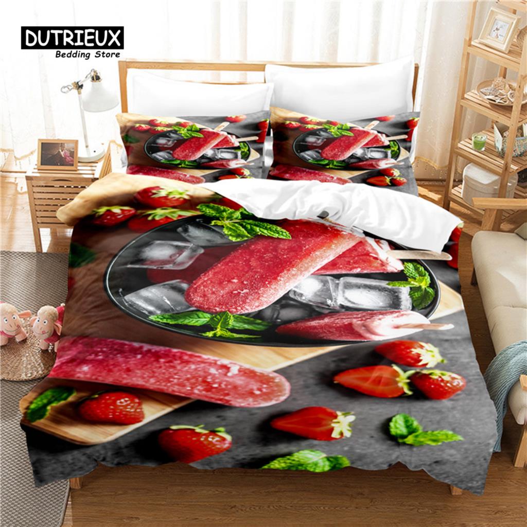 

3D Strawberry Bedding Set, 3Pcs Duvet Cover Set, Soft Comfortable Breathable Duvet Cover, For Bedroom Guest Room Decor EU single(135x200cm)