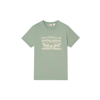 Levis Relaxed American Vintage Casual Strick Kurzarm T-Shirt mit Double Horse Print Unisex Oberteile Grau-Grün 004IT-0005