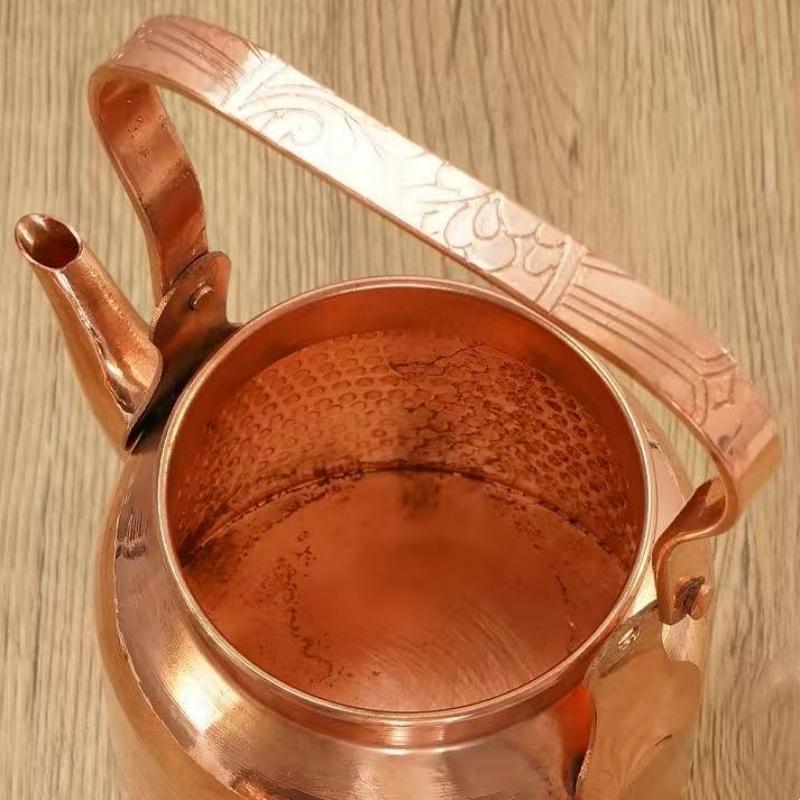 Tibetan Vintage Copper Buttery Milk Tea Pot,Handheld Wire Drawing Process With lid Heat Resistant Filter Water Kettle,Teapot