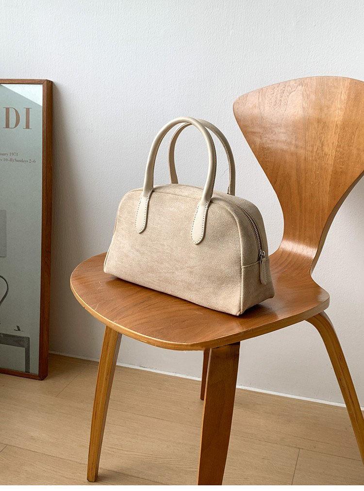 Bowling Bag Women'S Boston Tote Bag Women'S Large Capacity Maillard Vintage Suede Pillow Bag