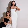 Women's French Temperament One-word Collar Suspender Dress Pleated Design Solid Color Slim and Thin Hip-wrapped Dress