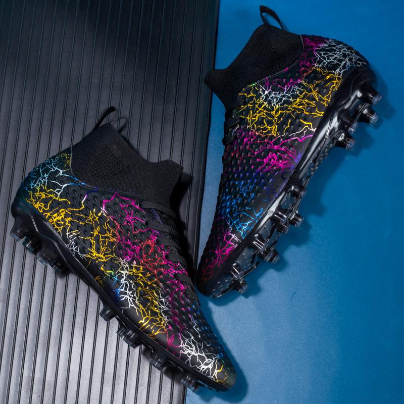 Youth Professional Soccer Shoes Large Size AG Long Spike Football Cleats Electroplated Leather Foot Training Cleats Grass Field