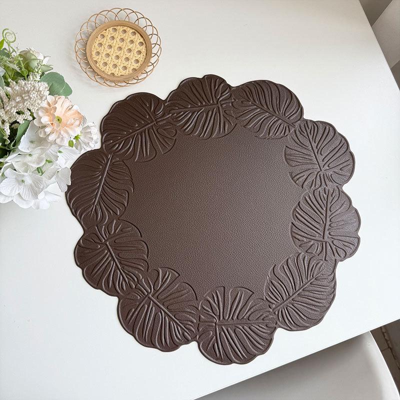 

Turtle Back Leaf PVC Dining Table Placemat Insulation Waterproof Pad Table Mat Oil Pressure Flower Plate Mat Home Decoration 38cm Round кофейный