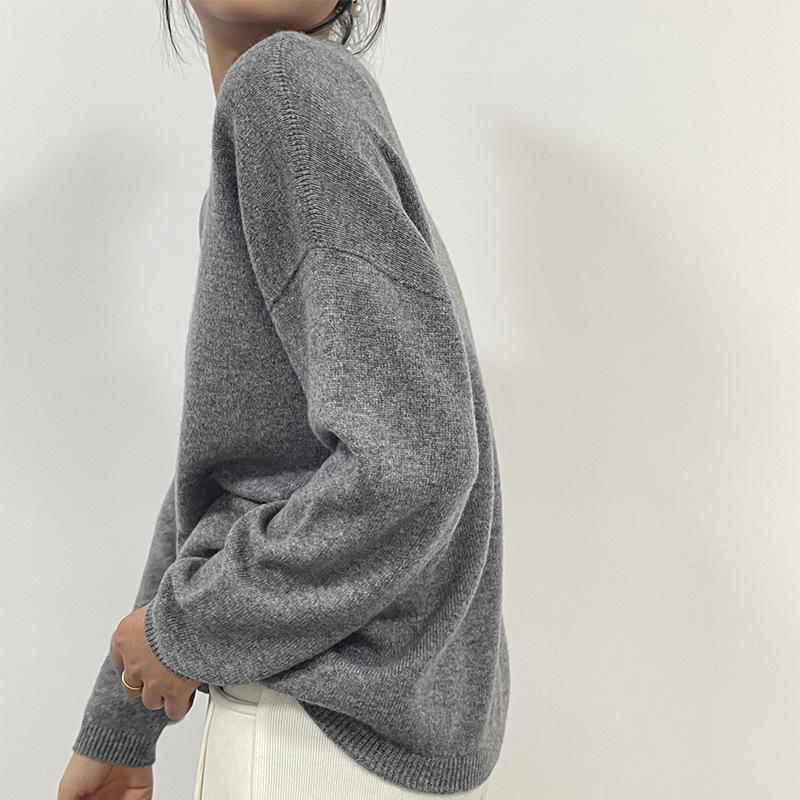 Women's 100% Pure Wool Seamless Sweater - Loose & Slim Fit, Round Neck, Perfect for Autumn & Winter