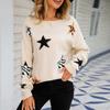 Ladies Fashion Sweater RoundNeck Stars Long Sleeve Knit Pullover Sweater