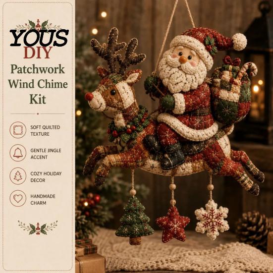 Bastelsets für Erwachsene DIY Patchwork-Weihnachts-Windspiel-Set, Handgemachtes Patchwork-Stoff-Nähbasteln Feiertags-Kunstbedarf Erwachsene, Winter-Saisonal