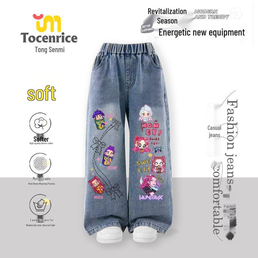 K-Pop Monster Hunter Hexe-flicka Barnjeans med rak passform och fleecefoder (Vår/Vinter 2025)