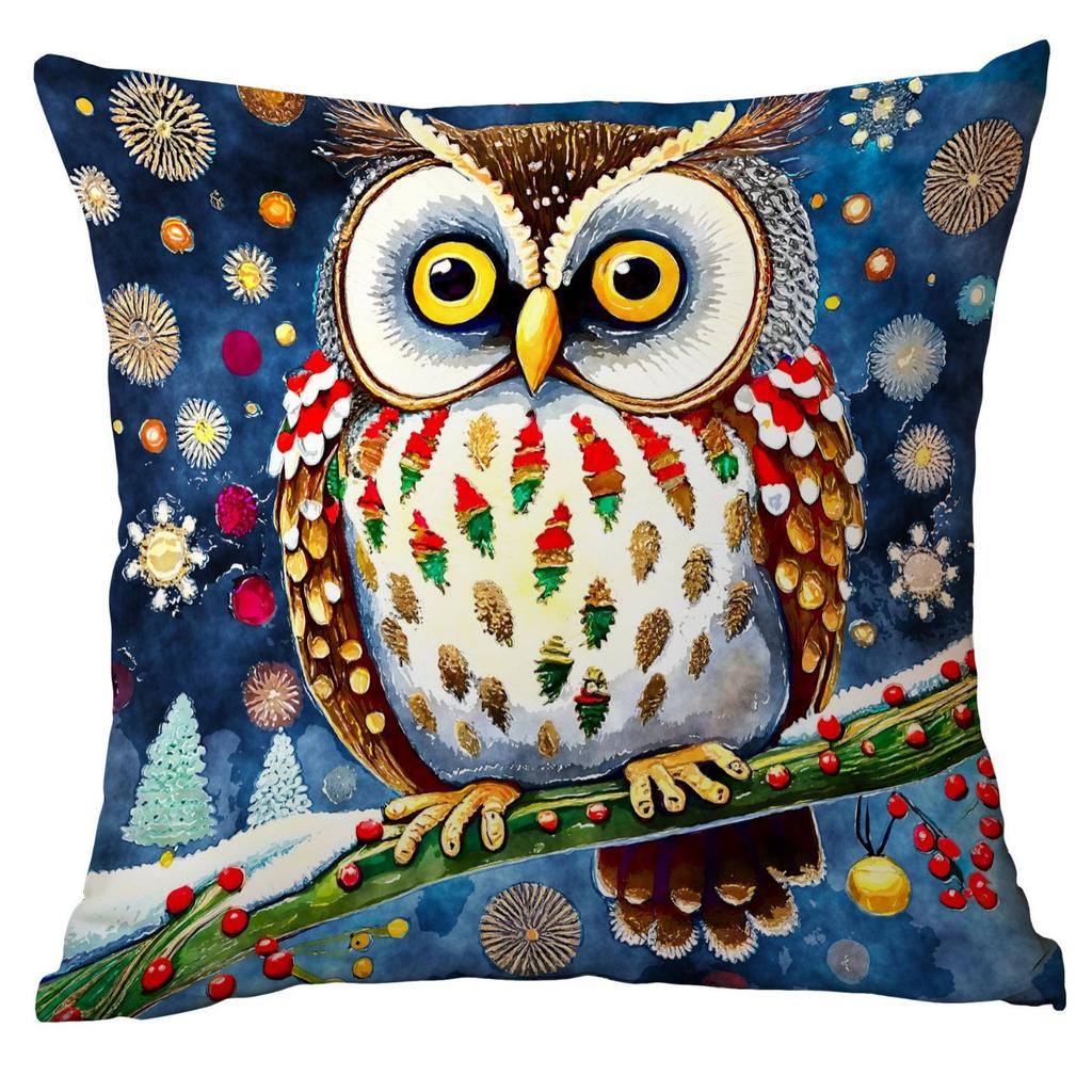New Christmas Pillowcase Christmas Watercolor Owl Watercolor Cartoon Home Living Room Sofa Cushion