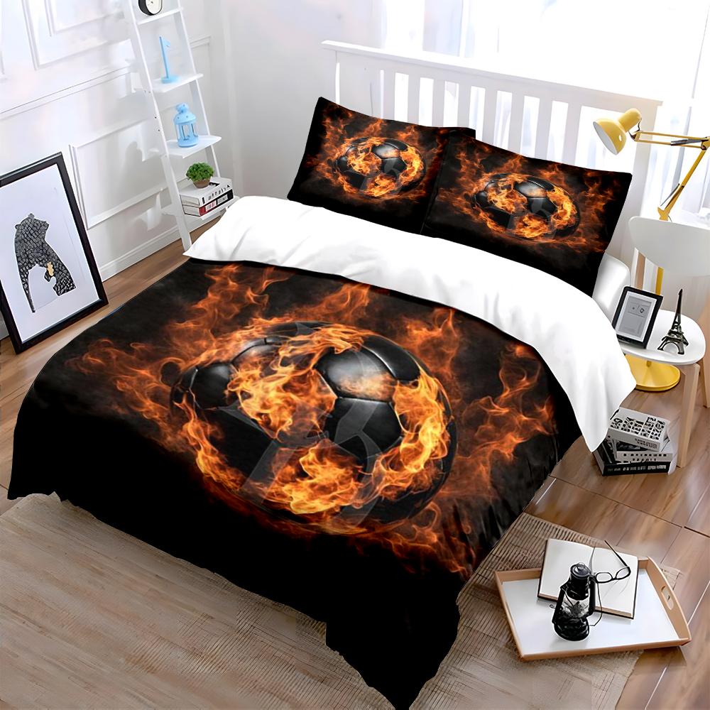 Fiery Soccer Ball Bedding Set Bedding set (1 duvet cover, 2 pillowcases, duvet not included)