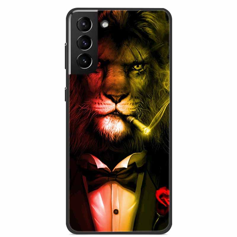 For Samsung S22 Case Wolf Lion Cat Black Silicone Soft Back Cover Case For Samsung Galaxy S21 FE S22 Ultra Phone Case S 22 Funda