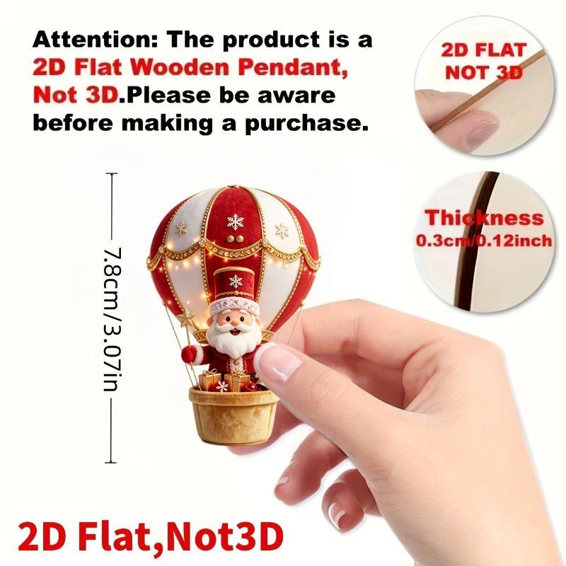 10Pcs Christmas Tree Decoration Christmas Wooden Hot Air Balloon Santa Claus 2D Flat Wooden Pendant Holiday Gift