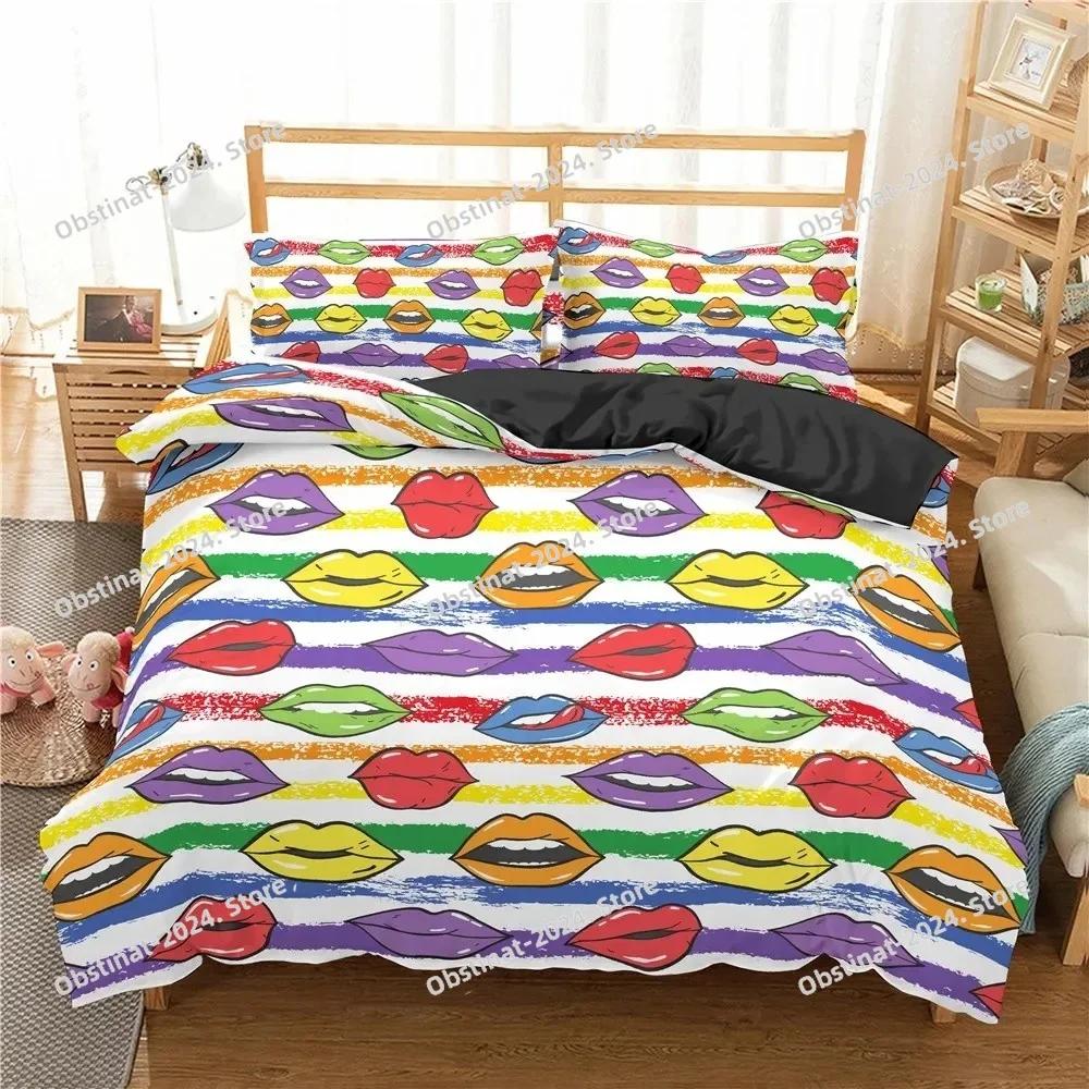 Makeup Lipstick Luxury Bedding Set Cosmetic Pink Duvet Cover Girls Women Polyester Bedding Set Ho